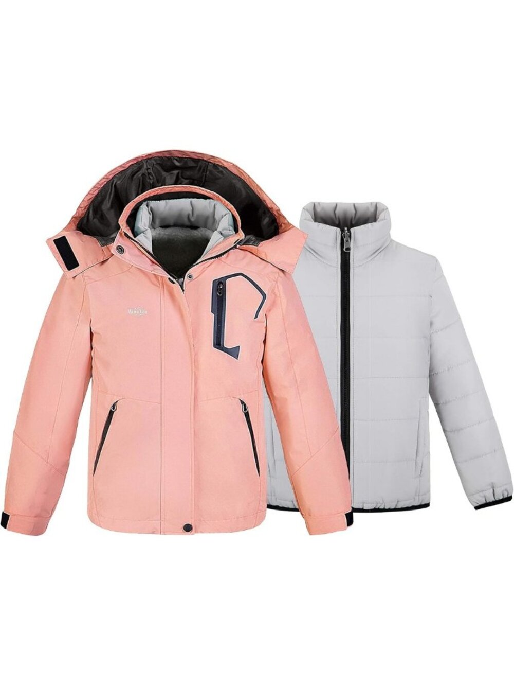 Girls' 3-in-1 Ski Jacket | Windproof Winter Coat | Hooded Raincoat for Kids